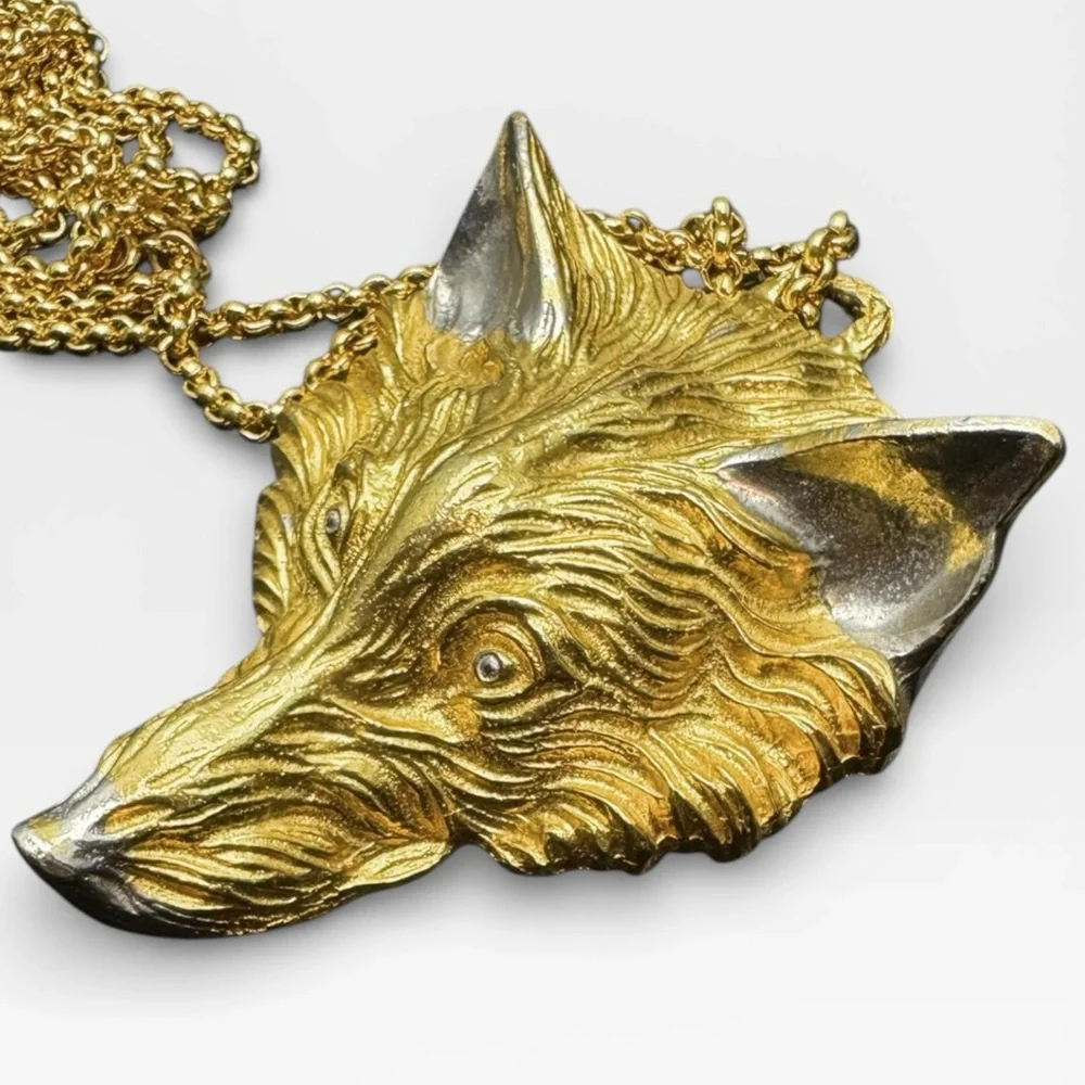 HARRY ROSENFELD Rare Vintage Figural WOLF Head Pendant Necklace